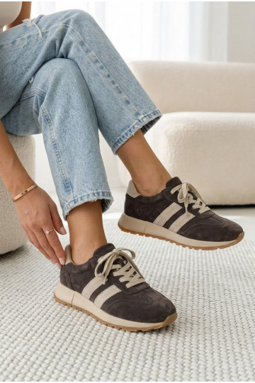 Baskets en simili cuir brunes pour femmes
