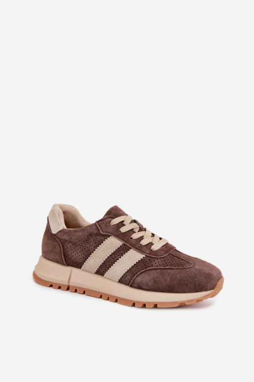 Baskets en simili cuir brunes pour femmes