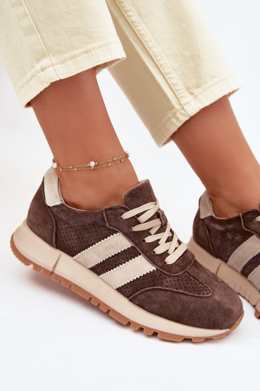 Baskets en simili cuir brunes pour femmes