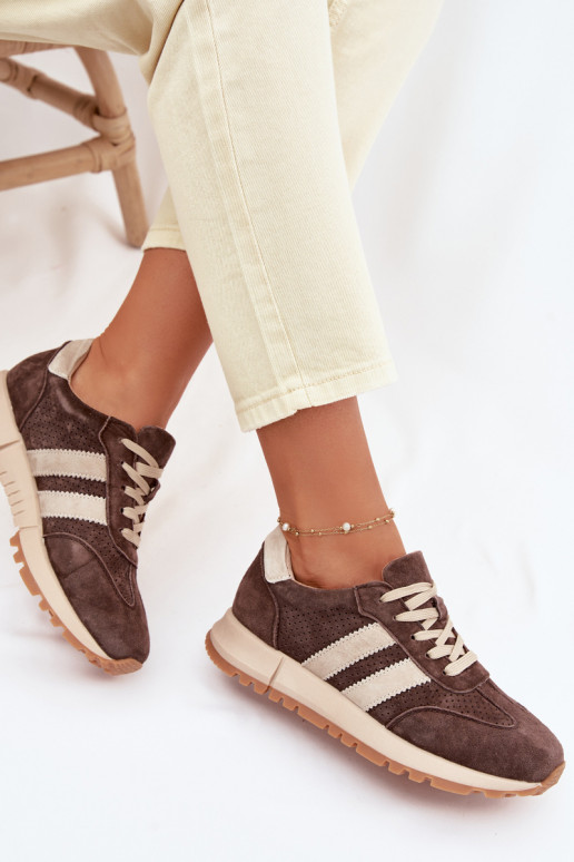Baskets en simili cuir brunes pour femmes