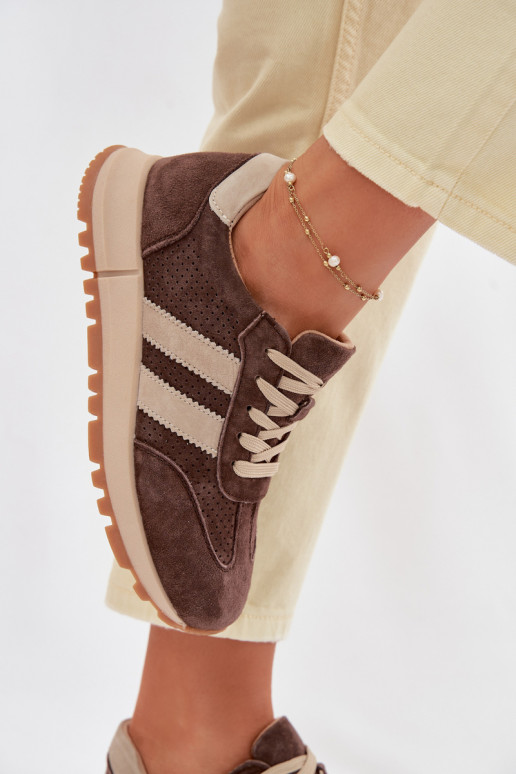 Dames sneakers van kunstleer bruine kleur