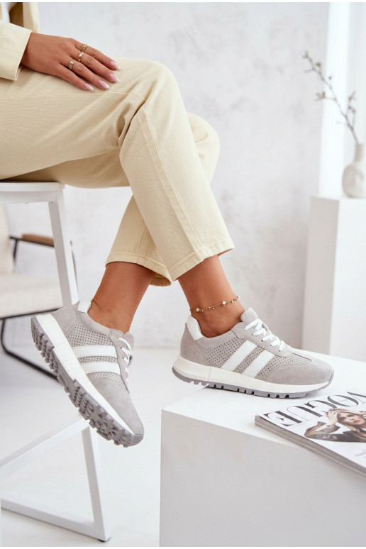 Damen Sneakerschuhe aus echtem Wildleder grau