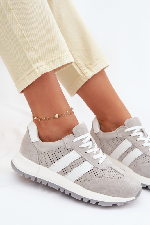 Damen Sneakerschuhe aus echtem Wildleder grau