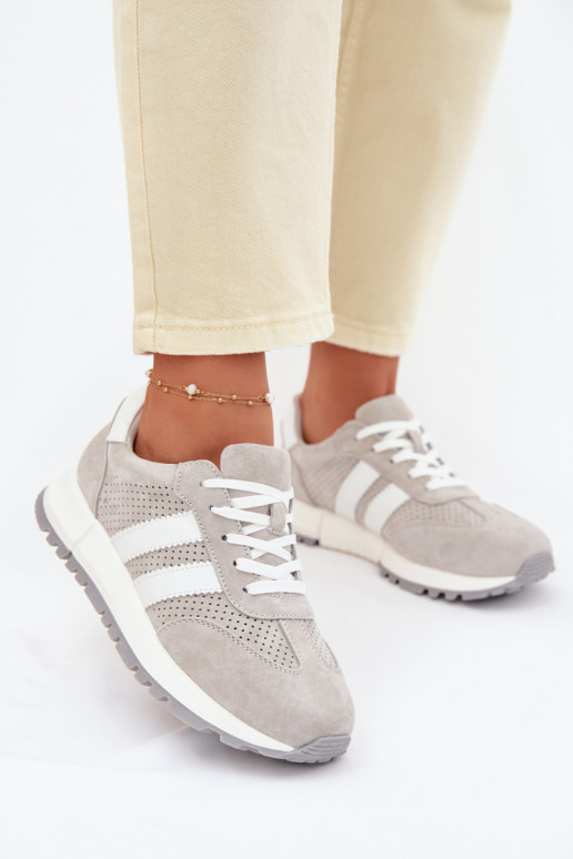Dames sneakers van natuurlijk suède grijze kleur