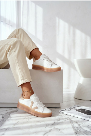 Baskets en cuir avec plateforme pour femmes Vinceza 79597 blanches