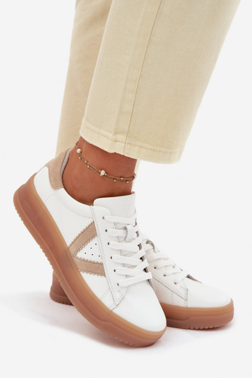 Chaussures modèle baskets FémininActivéturalnej Skóry avec une plateforme Vinceza 79597 couleur blanche