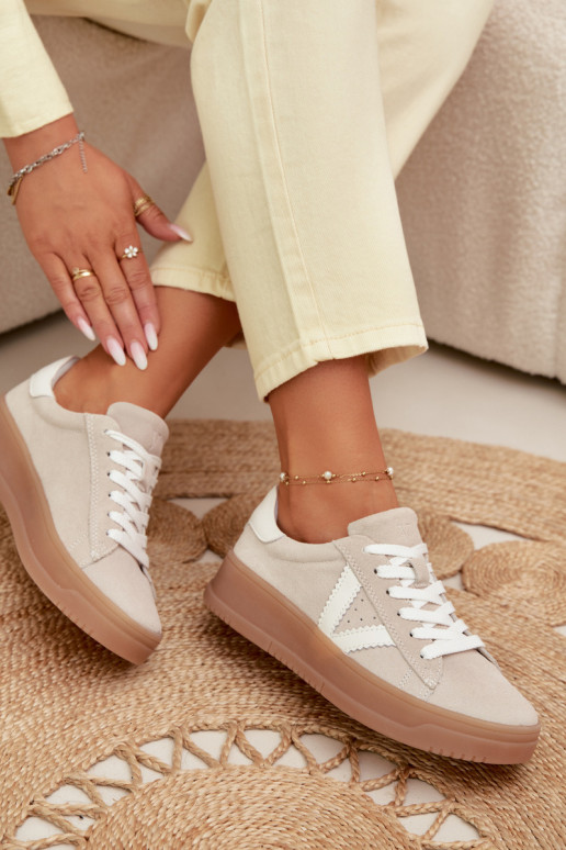 Vinceza 79597 dames sportieve schoenen van natuurlijk suède met plateau in zand