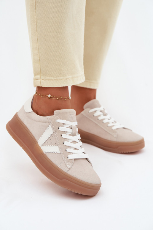 Damen-Sportschuhe aus echtem Wildleder mit Plateau Vinceza 79597 sandfarben