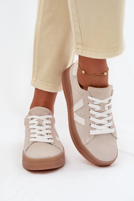 Vinceza 79597 dames sportieve schoenen van natuurlijk suède met plateau in zand