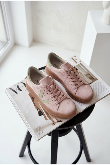 Baskets femmes style sportif en daim naturel avec plateforme Vinceza 79597 couleur rose