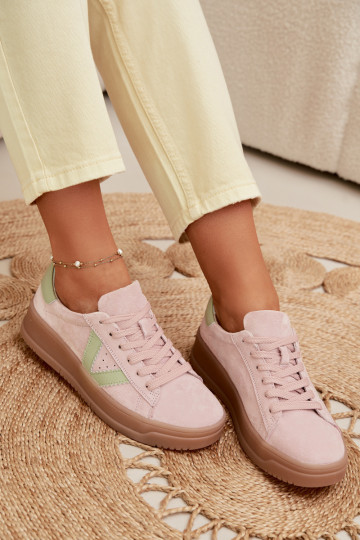 Baskets femmes style sportif en daim naturel avec plateforme Vinceza 79597 couleur rose 2