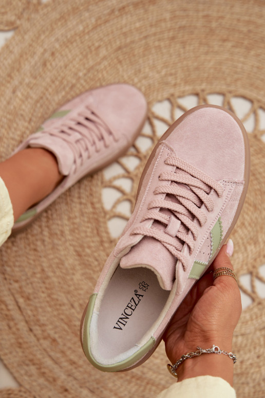 Baskets femmes style sportif en daim naturel avec plateforme Vinceza 79597 couleur rose