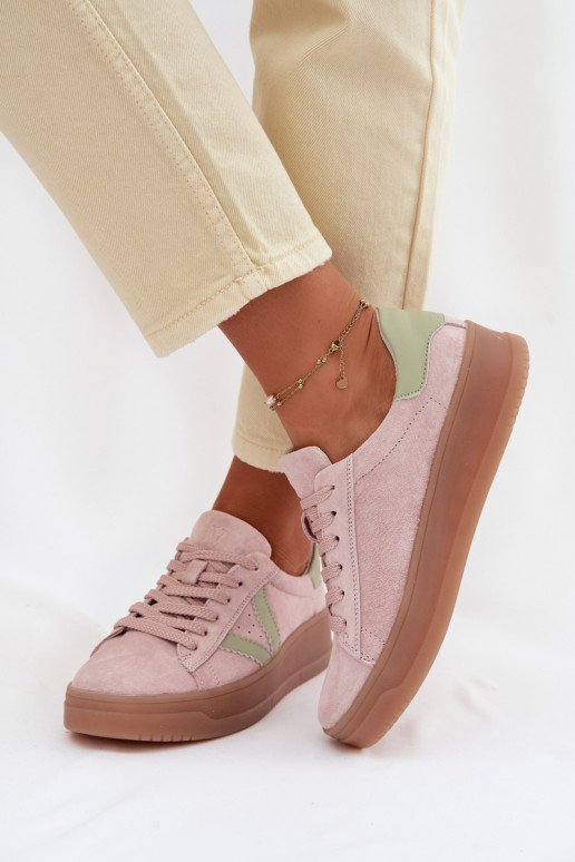 Damen-Sportschuhe aus echtem Wildleder mit Plateau Vinceza 79597 rosa