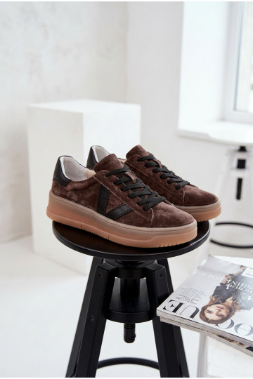 Baskets femmes style sportif en daim naturel avec plateforme Vinceza 79597 couleur marron 2