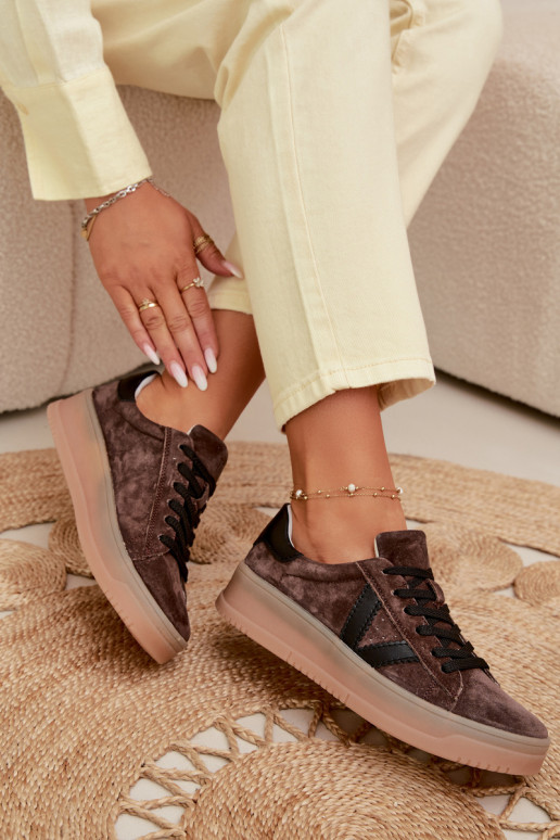 Vinceza 79597 dames sportieve schoenen van natuurlijk suède met plateau in bruin