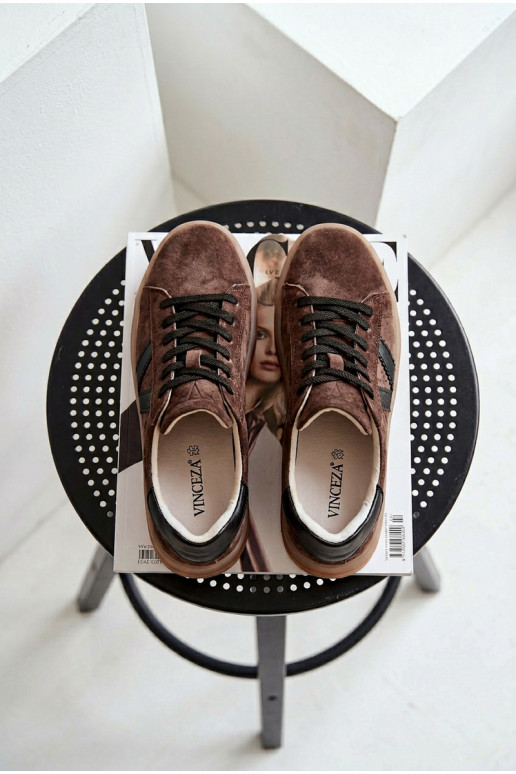 Baskets femmes style sportif en daim naturel avec plateforme Vinceza 79597 couleur marron