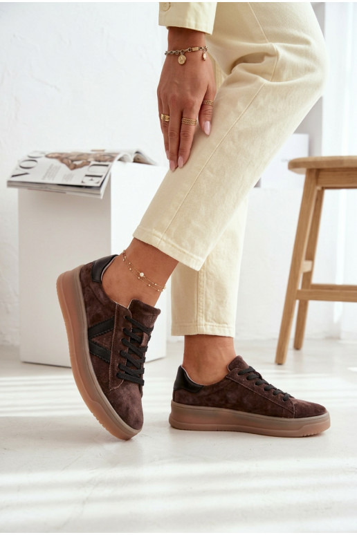 Vinceza 79597 dames sportieve schoenen van natuurlijk suède met plateau in bruin