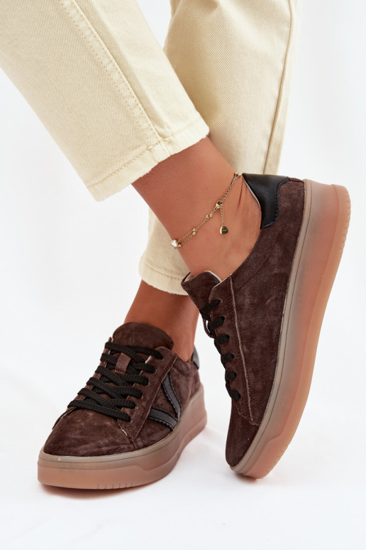 Baskets femmes style sportif en daim naturel avec plateforme Vinceza 79597 couleur marron