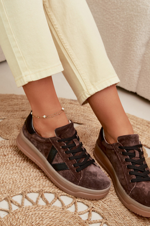 Damen-Sportschuhe aus echtem Wildleder mit Plateau Vinceza 79597 braun