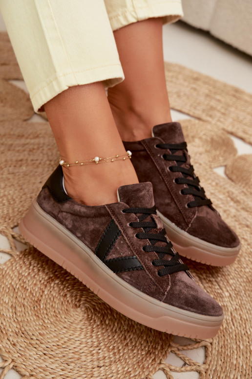 Baskets femmes style sportif en daim naturel avec plateforme Vinceza 79597 couleur marron