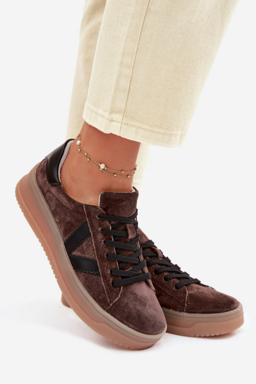 Vinceza 79597 dames sportieve schoenen van natuurlijk suède met plateau in bruin