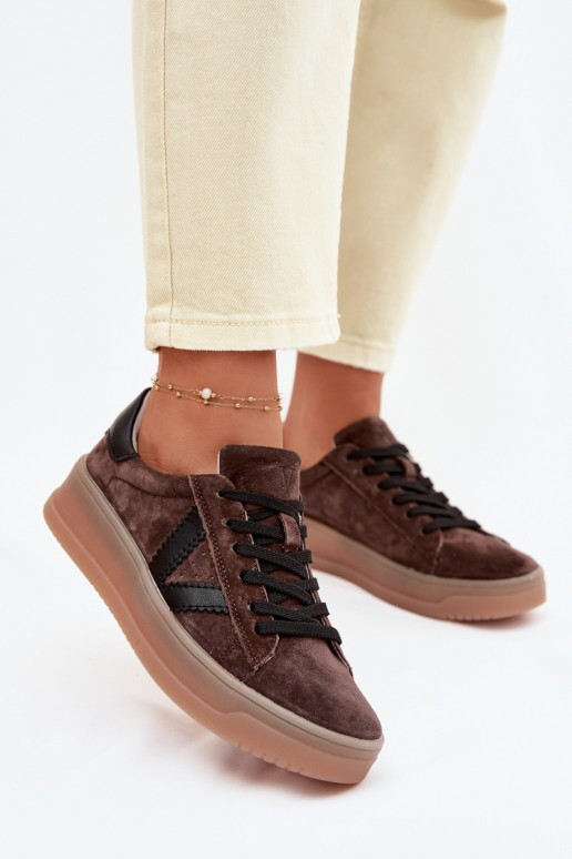 Damen-Sportschuhe aus echtem Wildleder mit Plateau Vinceza 79597 braun