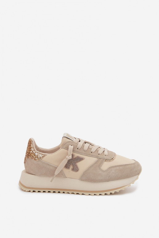Haut aus INildleder Sneakers Stilvollllschuhe Feminin mit einer Plattform Kobbo 100103 Beige