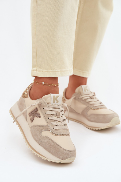 Peau en daim Chaussures modèle baskets Féminin avec une plateforme Kobbo 100103 beige