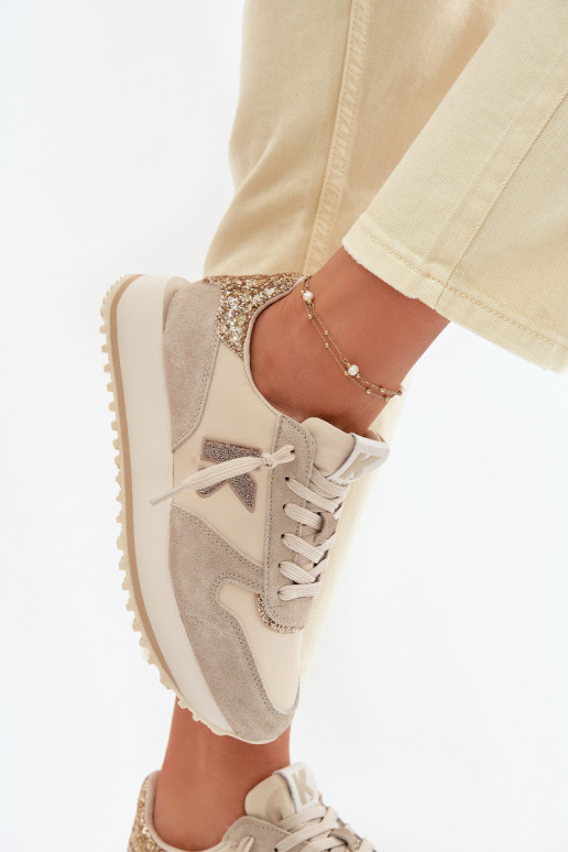 Leer van suède Sneakers model schoenen Dames met platform Kobbo 100103 beige