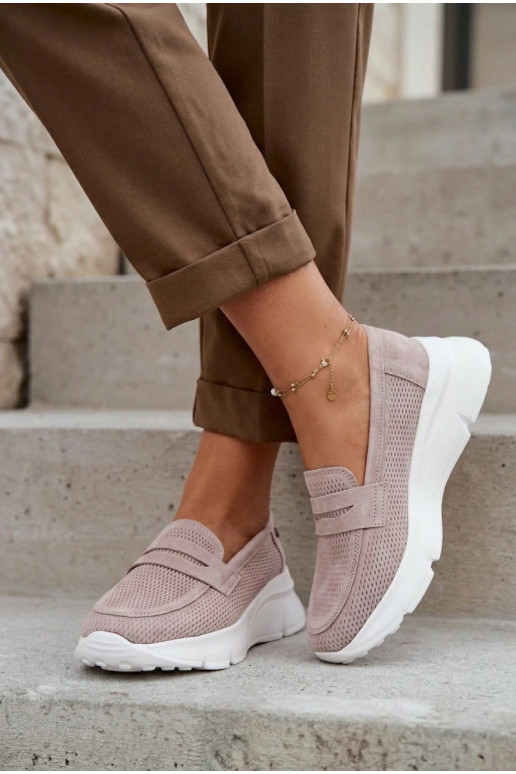 Mocassins femmes en daim naturel avec plateforme Vinceza 79626 couleur sable