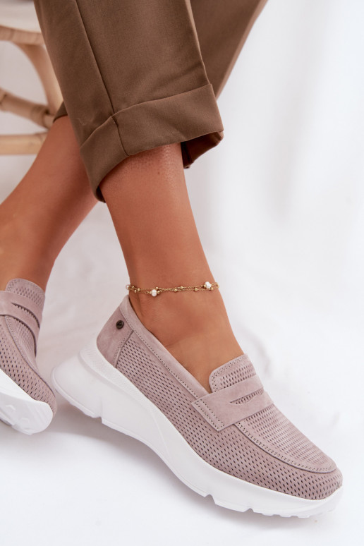 Mocassins femmes en daim naturel avec plateforme Vinceza 79626 couleur sable