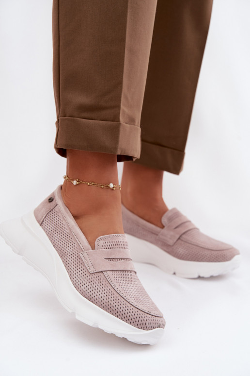 Mocassins femmes en daim naturel avec plateforme Vinceza 79626 couleur sable