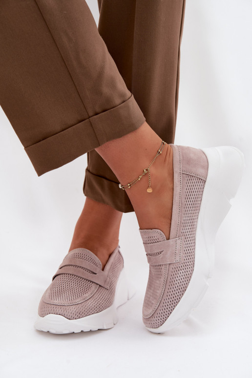 Mocassins femmes en daim naturel avec plateforme Vinceza 79626 couleur sable
