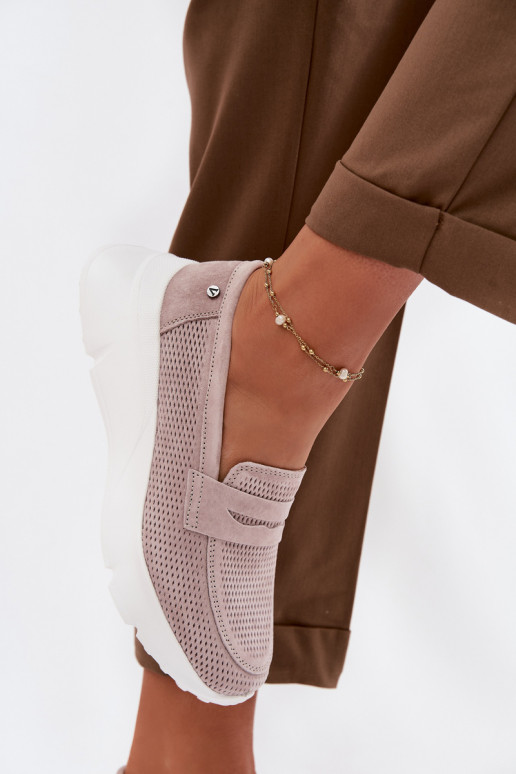 Damen-Mokassins aus echtem Wildleder mit Plateau Vinceza 79626 sandfarben