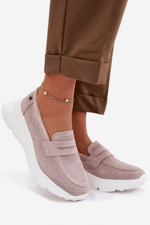 Mocassins femmes en daim naturel avec plateforme Vinceza 79626 couleur sable