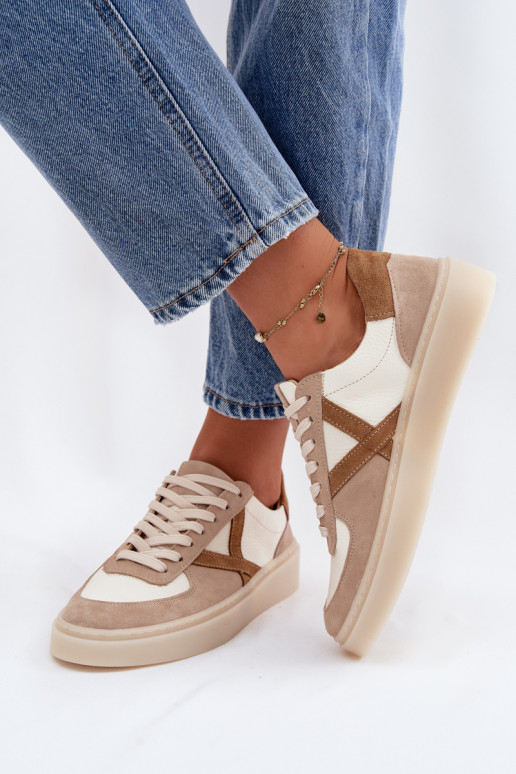 Leer van suède Sneakers model schoenen Dames Zazoo N1108S5 beige