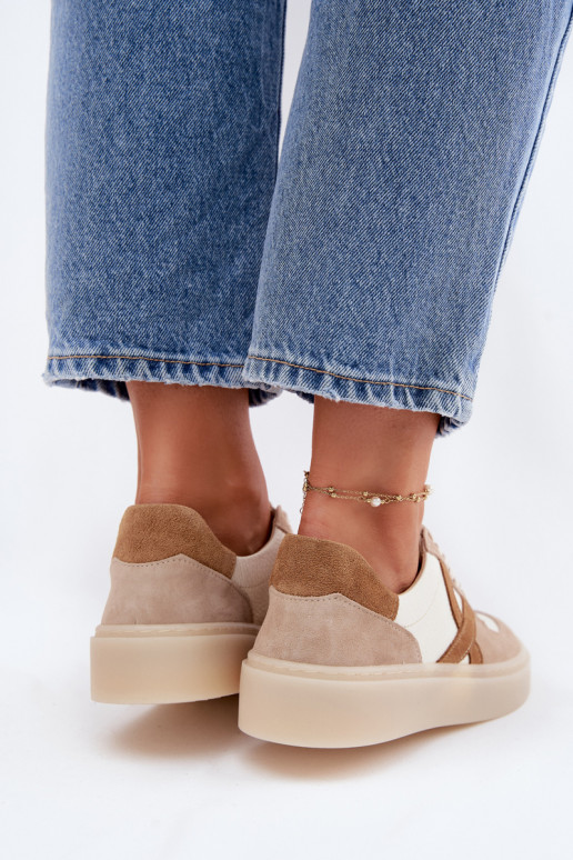 Leer van suède Sneakers model schoenen Dames Zazoo N1108S5 beige