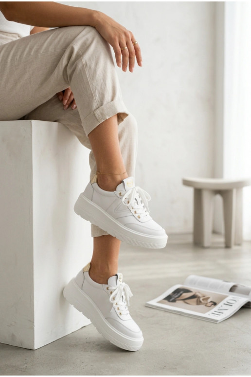 Leer Sneakers model schoenen Dames met platform Vinceza 39976 Initte kleur