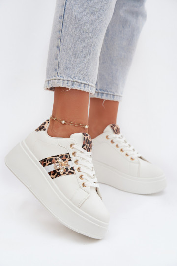 Dames sportschoenen met platform en sluiting wit met leopardprint Palvessa 2