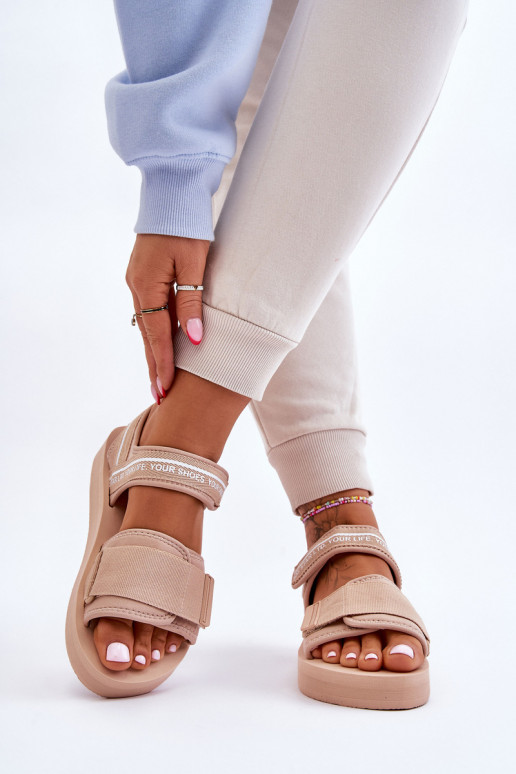 Dames sandalen met zelfklevende bevestigingsmiddelen Big Star LL274787 beige