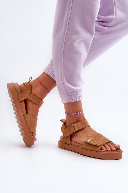 Dames Sandalen van suède met platform Big Star NN274705 bruine kleur