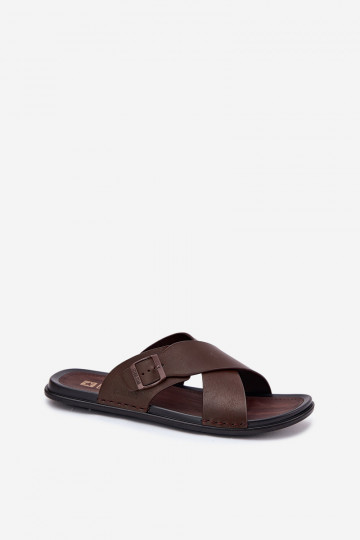 Leren pantoffels voor mannen met gespen Big Star RR174077 bruine kleur