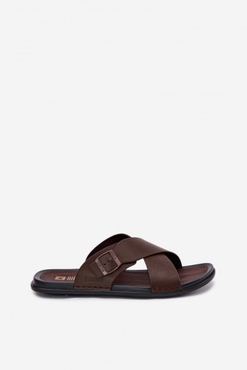 Pantoufles en cuir pour hommes avec boucles Big Star RR174077 marron 2