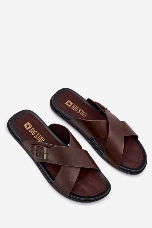 Pantoufles en cuir pour hommes avec boucles Big Star RR174077 marron