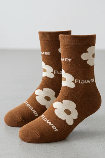 Bruine sokken met bloemen Sella