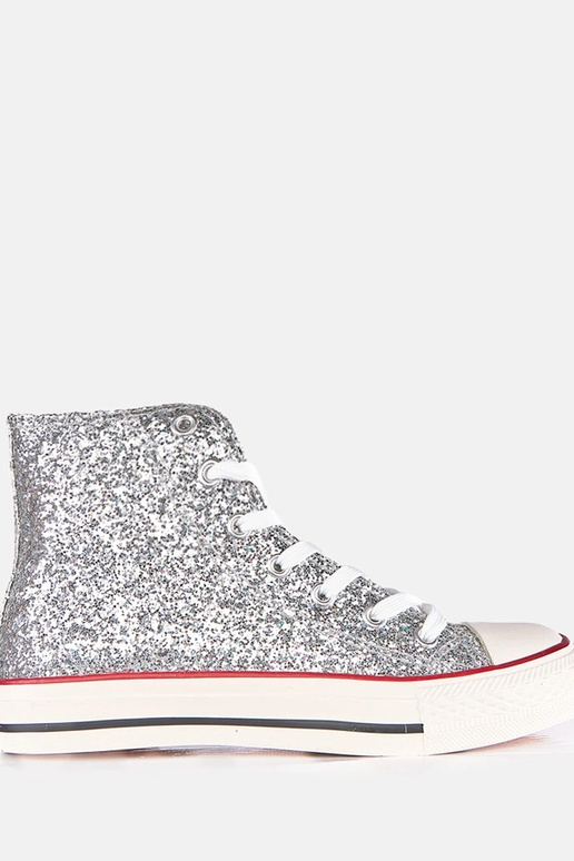 Zilveren dames glanzende sneakers Klaudi