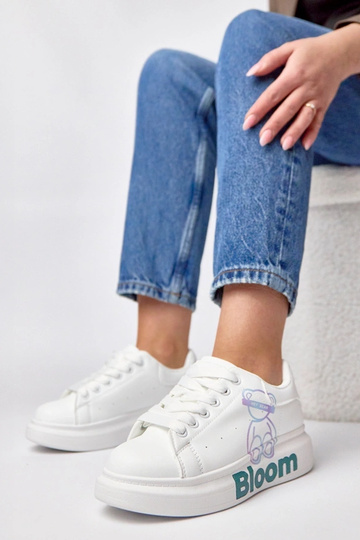 Witte sportschoenen met plateau en teddybeer Margot