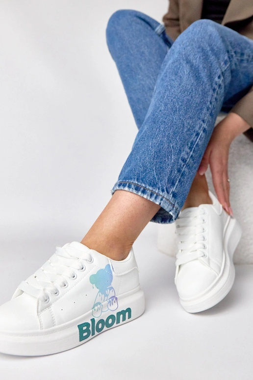Weiße Sneakers mit Platform und Bären...