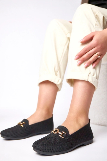 Zwarte stoffen mocassins met gouden decoratie Mathilde