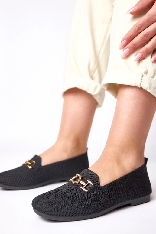 Zwarte stoffen mocassins met gouden...